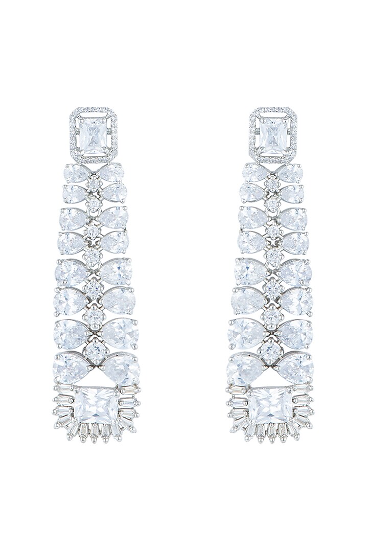 Silver plated faux diamond dangler earrings by Aster at Pernia's Pop Up Shop