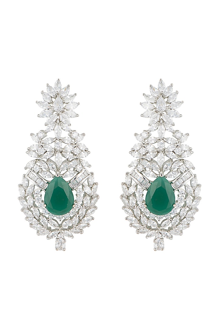 Silver plated faux diamond and emerald earrings by Aster at Pernia's Pop Up Shop