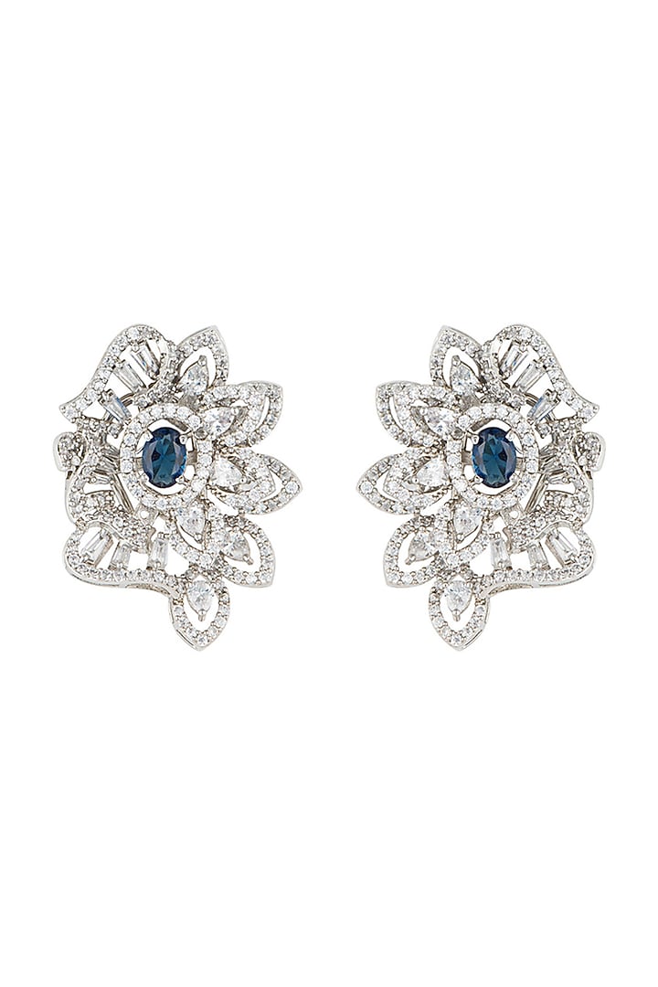 Silver plated faux diamonds and sapphire stud earrings by Aster at Pernia's Pop Up Shop