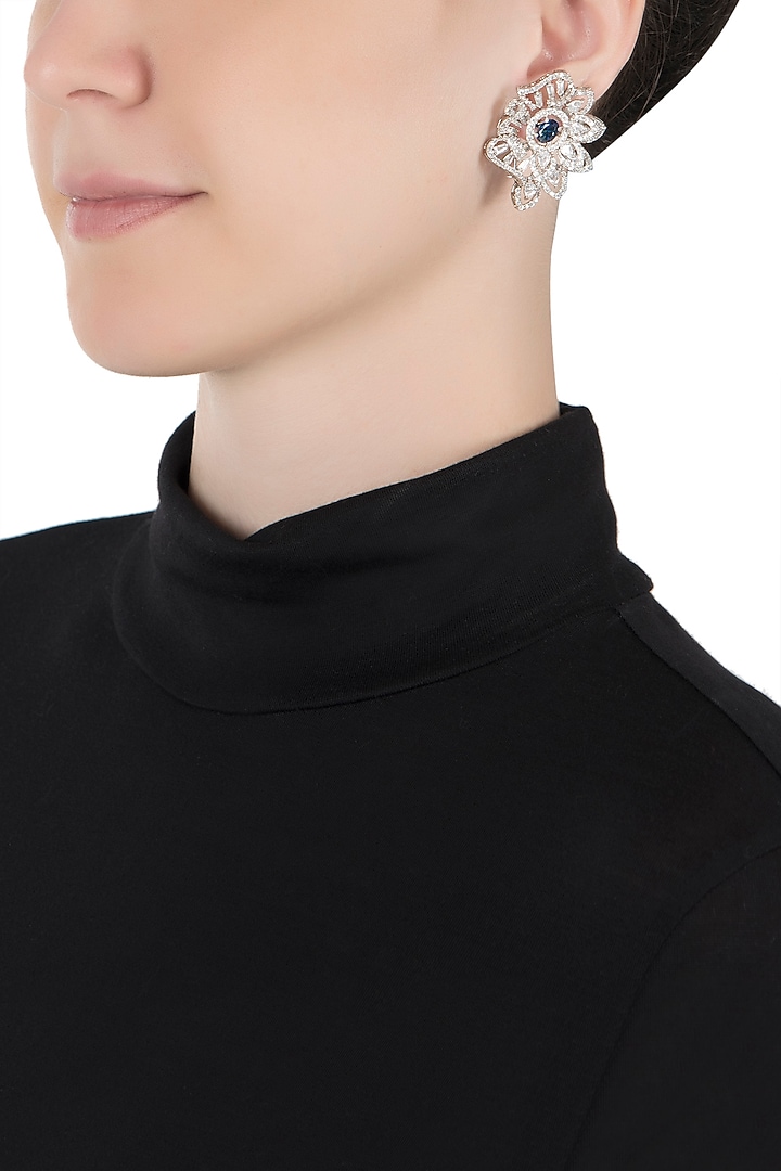 Silver plated faux diamonds and sapphire stud earrings by Aster at Pernia's Pop Up Shop