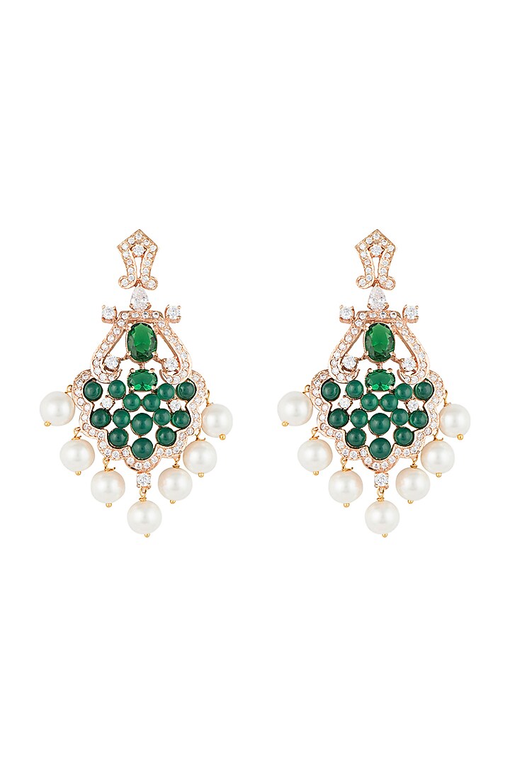 Silver plated faux emerald and diamond earrings by Aster at Pernia's Pop Up Shop