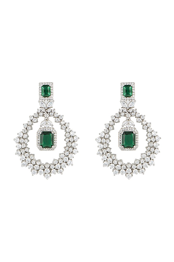 Silver plated faux diamond and emerald dangler earrings by Aster at Pernia's Pop Up Shop