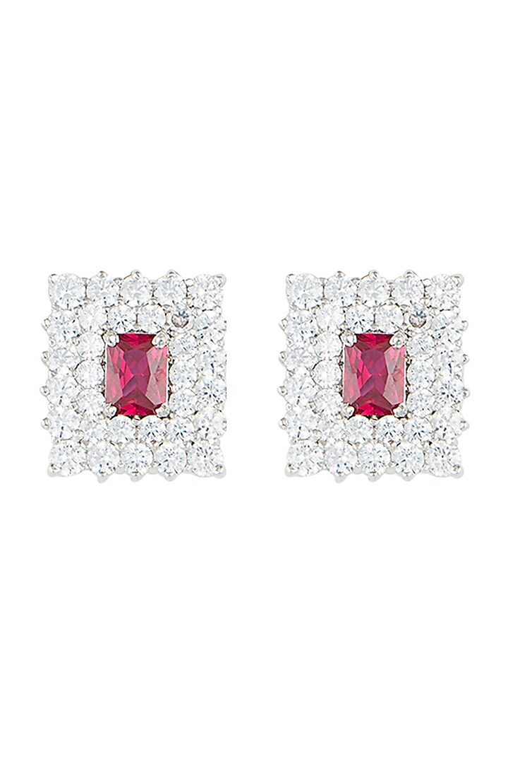 Silver plated faux ruby and diamond stud earrings by Aster at Pernia's Pop Up Shop