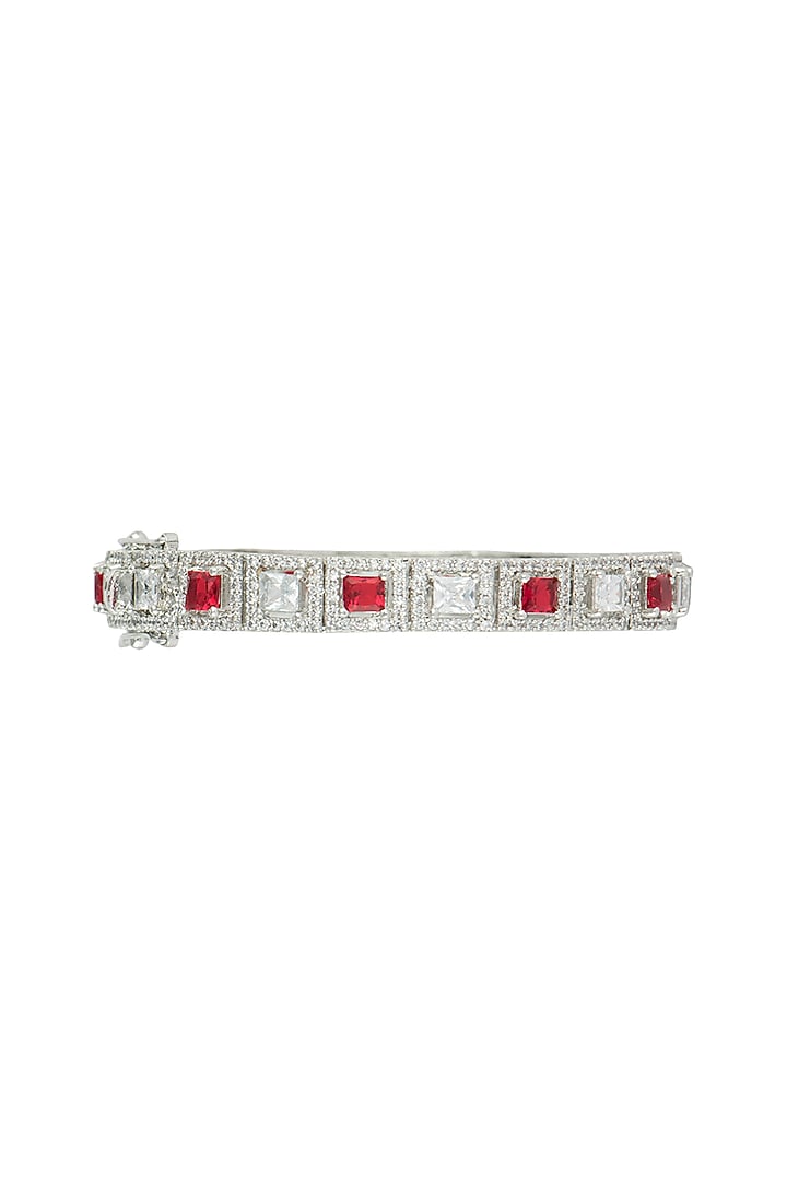 Silver finish faux ruby and diamond bangle by Aster at Pernia's Pop Up Shop