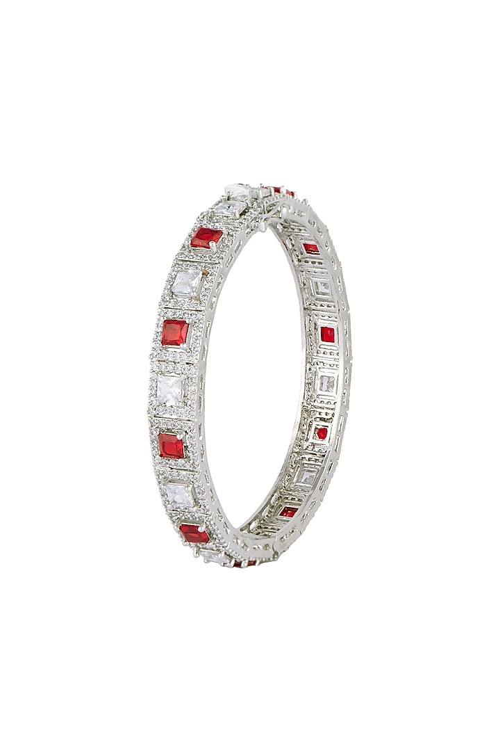 Silver finish faux ruby and diamond bangle by Aster