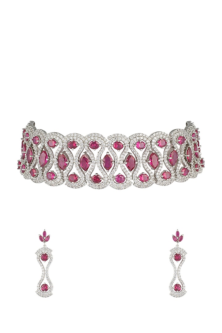 Silver plated faux ruby and diamonds necklace set by Aster at Pernia's Pop Up Shop