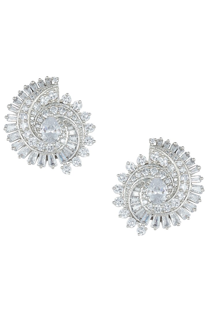 Silver plated white rhodium diamond stud earrings by Aster at Pernia's Pop Up Shop