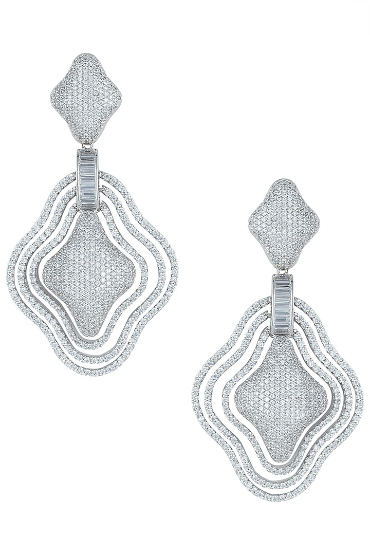 Silver plated white rhodium full pave diamond earrings by Aster at Pernia's Pop Up Shop