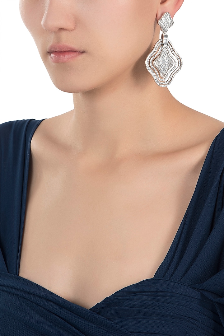 Silver plated white rhodium full pave diamond earrings by Aster at Pernia's Pop Up Shop