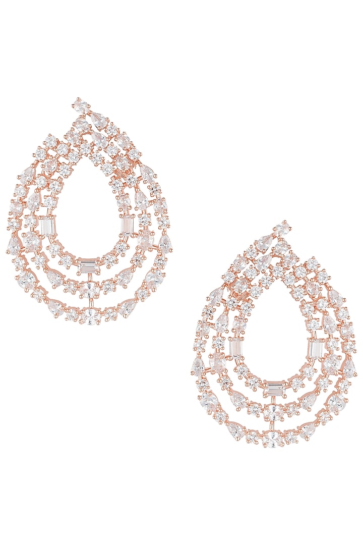 Rose gold plated 3 line diamond earrings by Aster at Pernia's Pop Up Shop