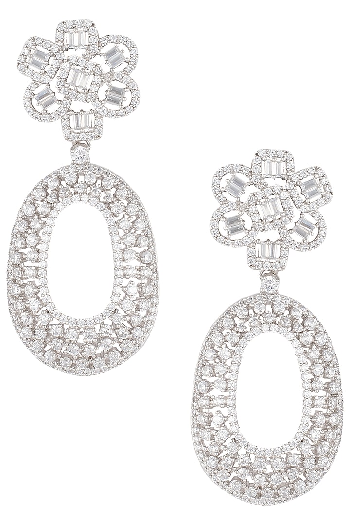Silver plated white rhodium faux diamond long earring by Aster at Pernia's Pop Up Shop