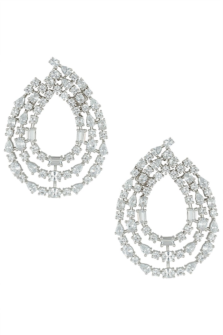 Silver plated 3 line faux solitaire diamond earrings by Aster at Pernia's Pop Up Shop