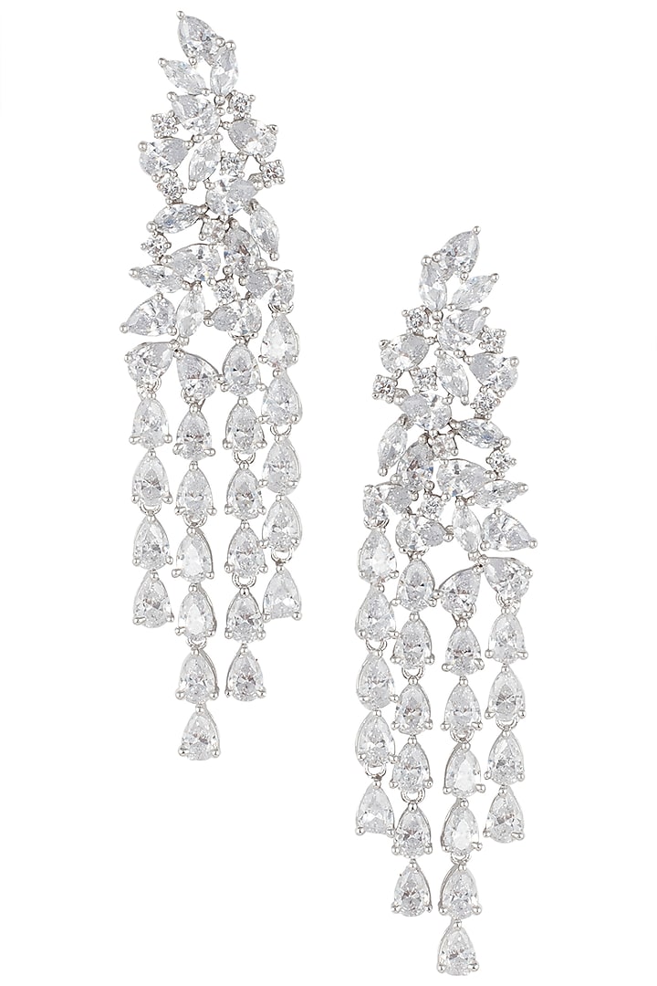 Silver plated multi line faux solitaire diamond earrings by Aster at Pernia's Pop Up Shop