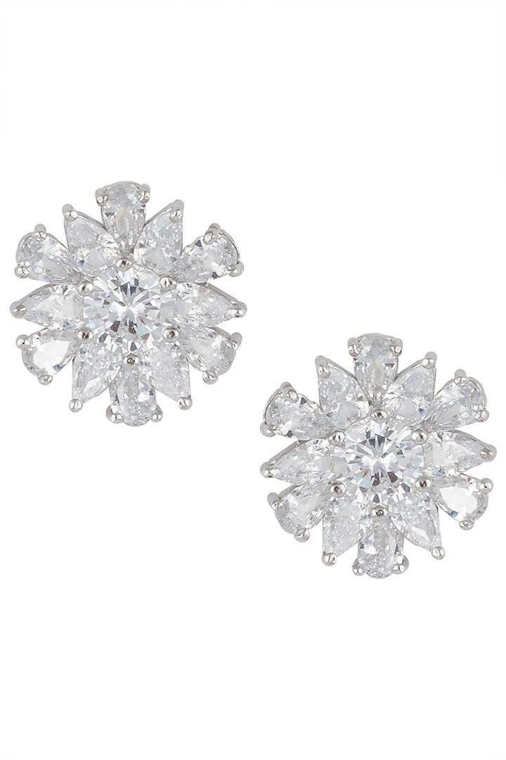 Silver plated small floral diamond stud earrings by Aster at Pernia's Pop Up Shop