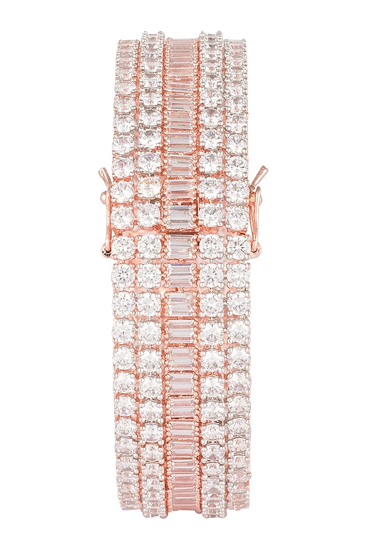 Rose gold plated round diamond baguette bangle by Aster at Pernia's Pop Up Shop