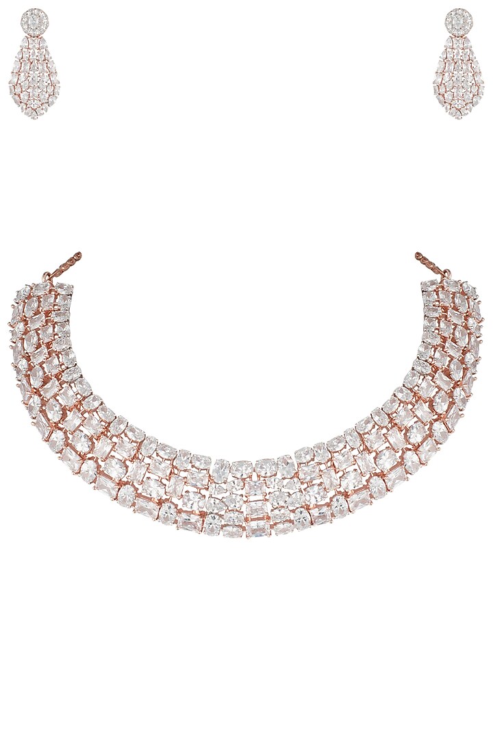 Rose gold plated multi shape diamond necklaces set by Aster at Pernia's Pop Up Shop