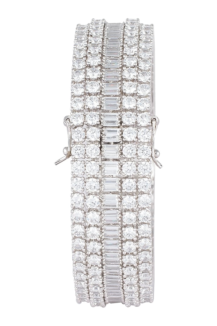 Silver plated faux round diamond baguette bangle by Aster at Pernia's Pop Up Shop
