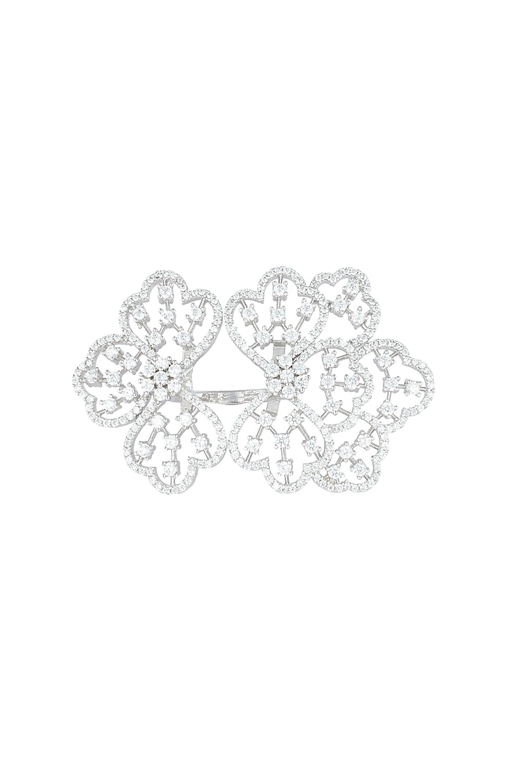 Silver plated oversized faux diamond floral ring by Aster at Pernia's Pop Up Shop