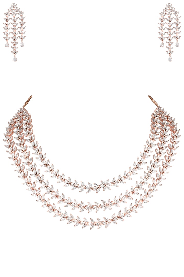 Rose gold plated three line leaf diamond necklace set by Aster at Pernia's Pop Up Shop