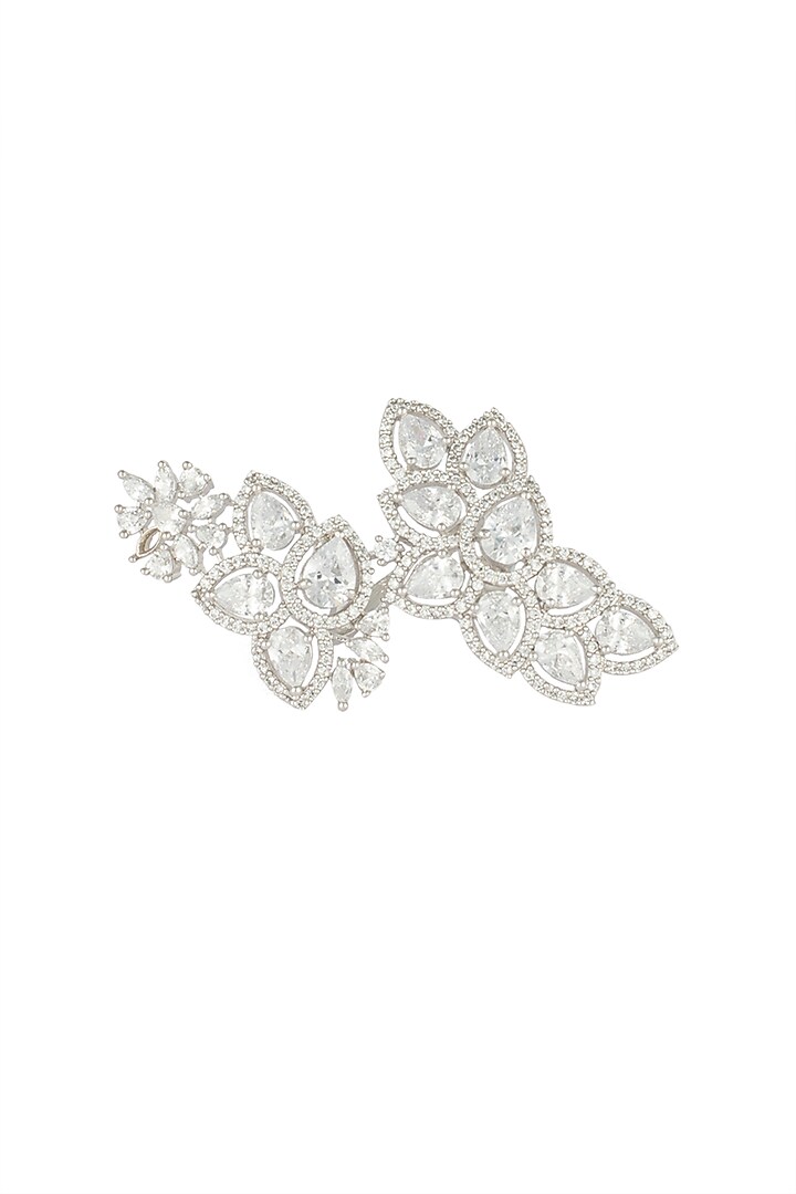 Silver plated two finger floral diamond ring by Aster at Pernia's Pop Up Shop