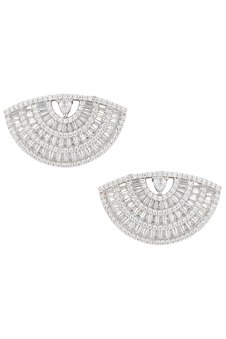 Silver plated baguette diamond stud earrings by Aster at Pernia's Pop Up Shop