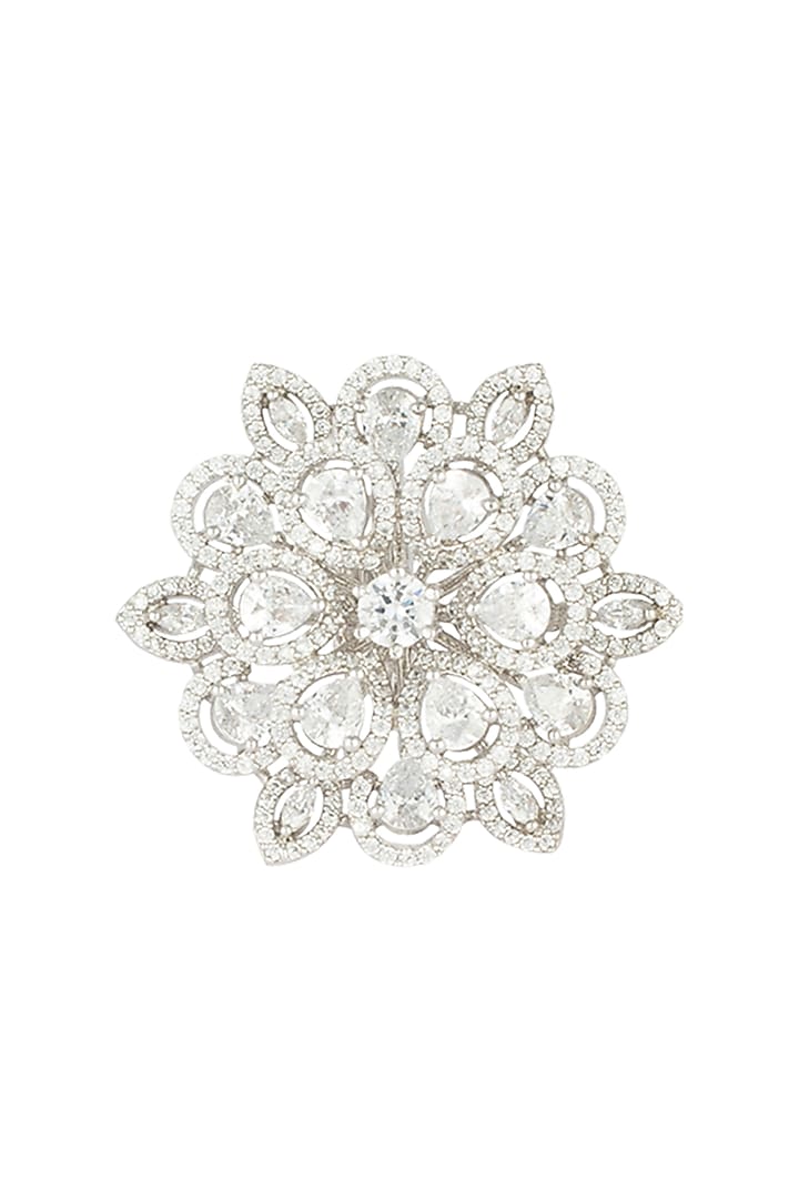 White rhodium plated floral diamond ring by Aster at Pernia's Pop Up Shop