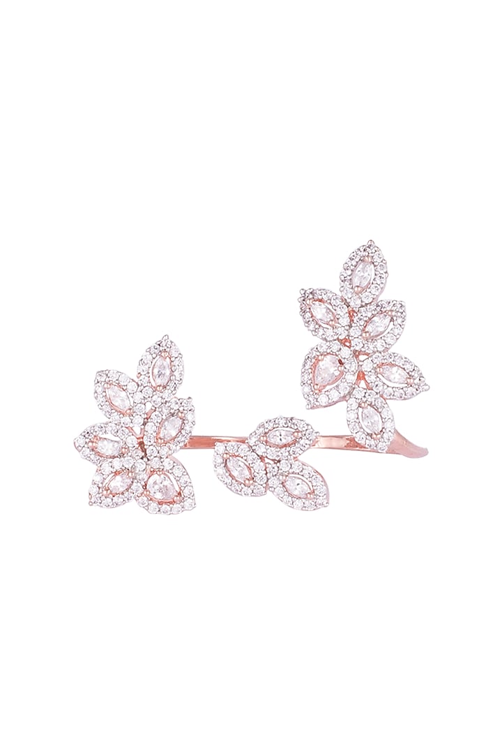 Rose gold plated floral double finger diamond ring by Aster at Pernia's Pop Up Shop