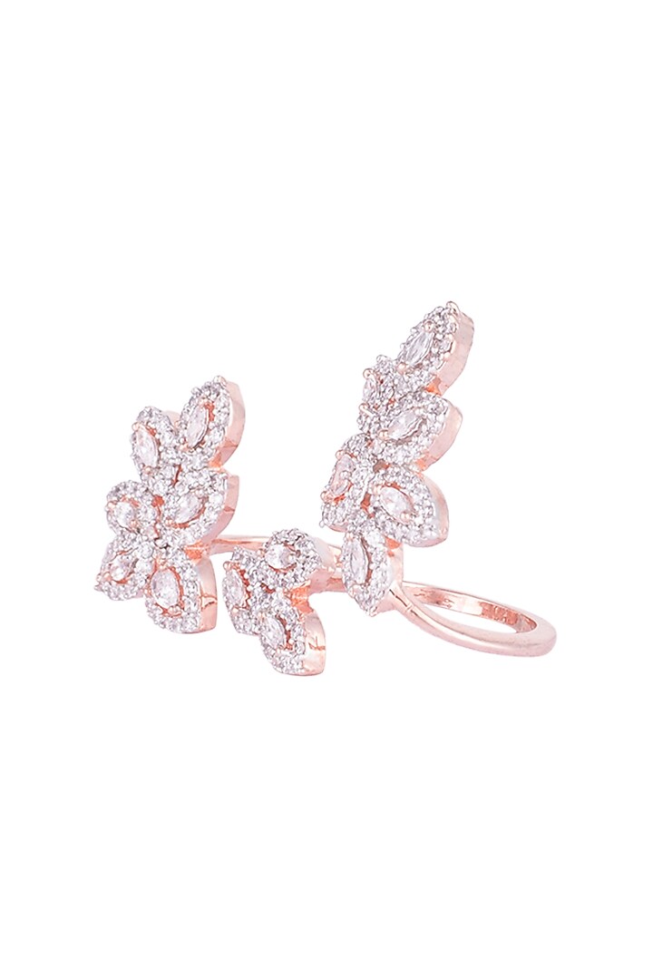 Rose gold plated floral double finger diamond ring by Aster at Pernia's Pop Up Shop