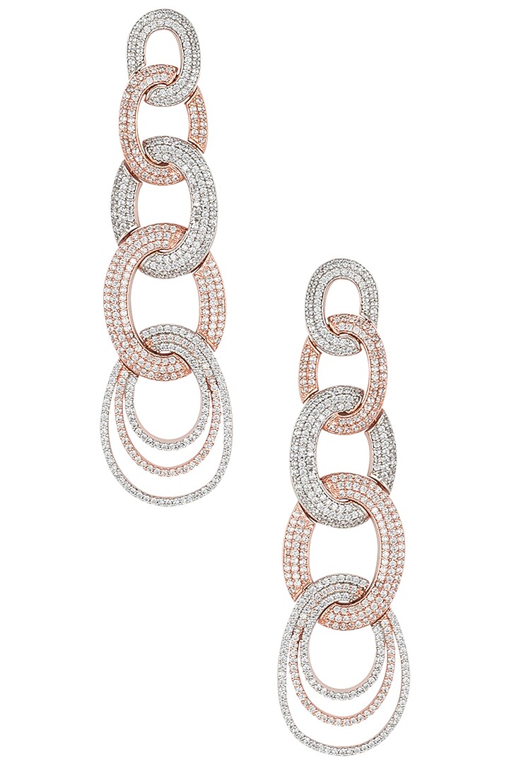 Rose gold and silver plated diamond earrings by Aster at Pernia's Pop Up Shop