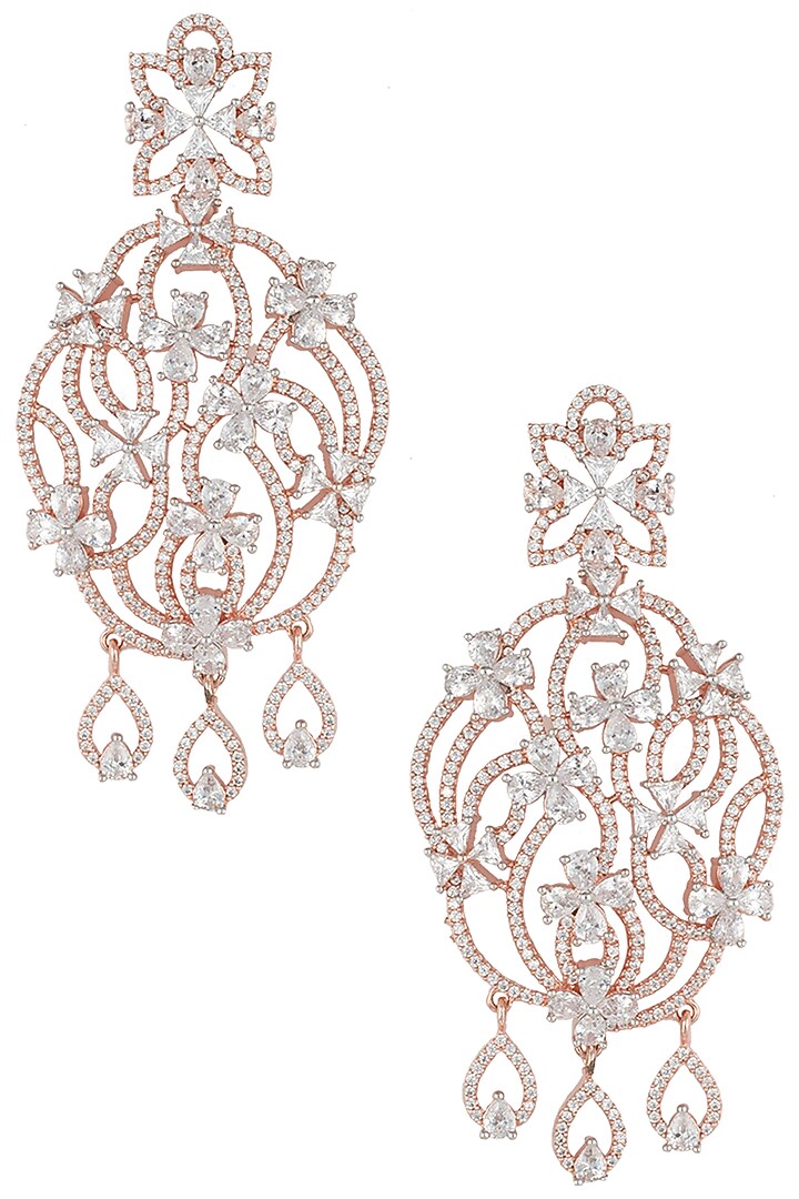 Rose gold plated floral chandelier diamond earrings by Aster at Pernia's Pop Up Shop