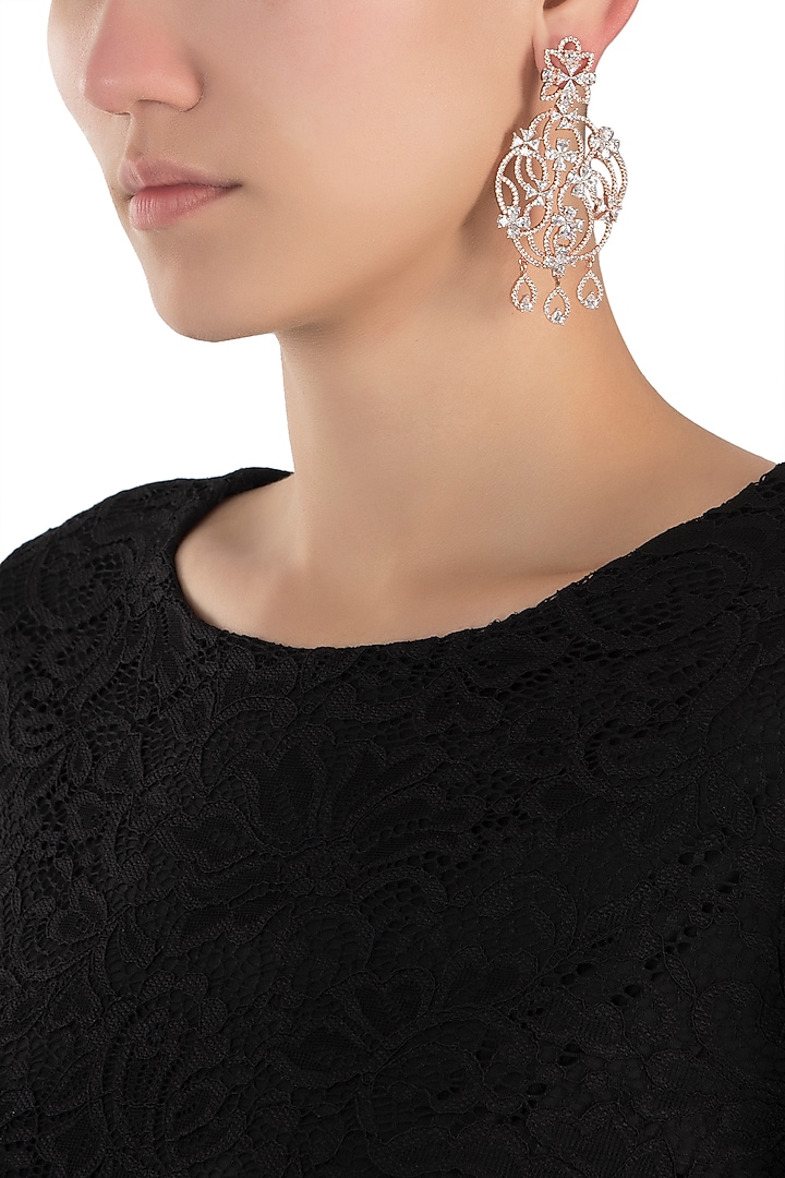 Rose gold plated floral chandelier diamond earrings by Aster at Pernia's Pop Up Shop