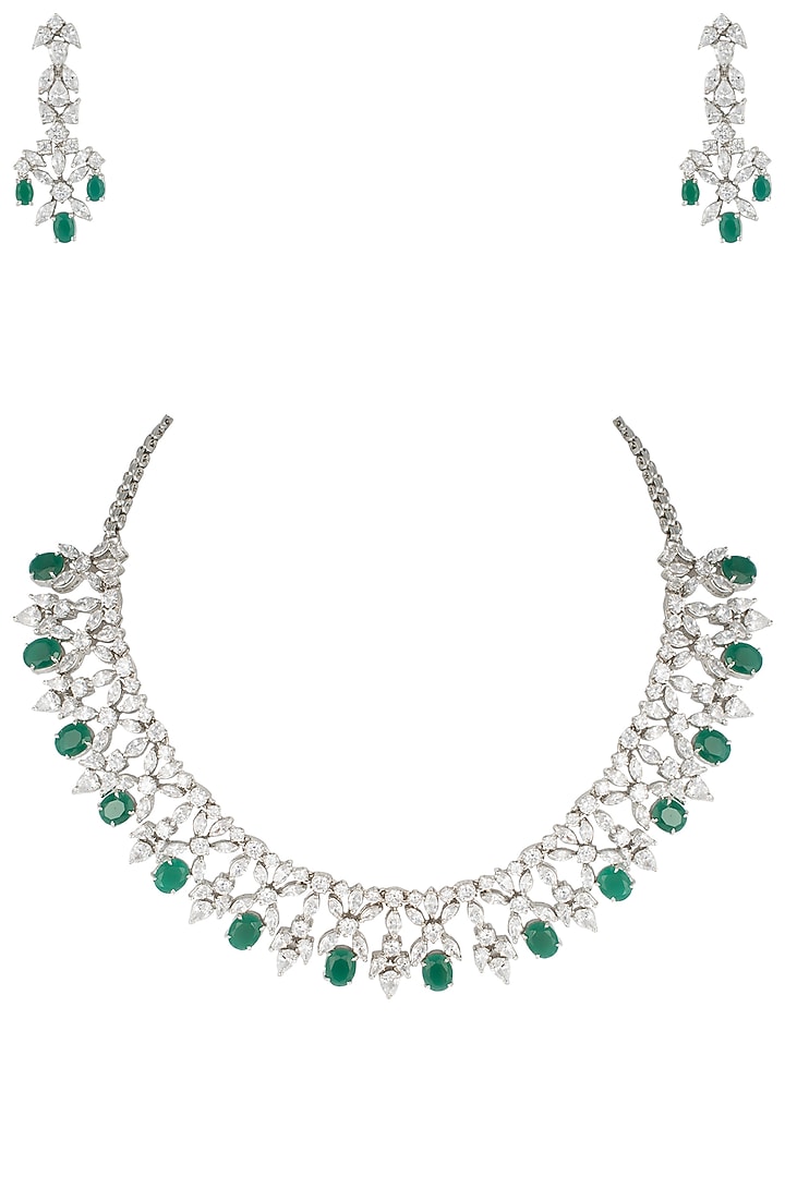 Silver plated diamond and emerald necklace set by Aster at Pernia's Pop Up Shop
