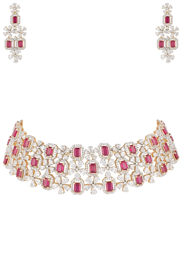 Gold plated diamond and ruby necklace set by Aster at Pernia's Pop Up Shop