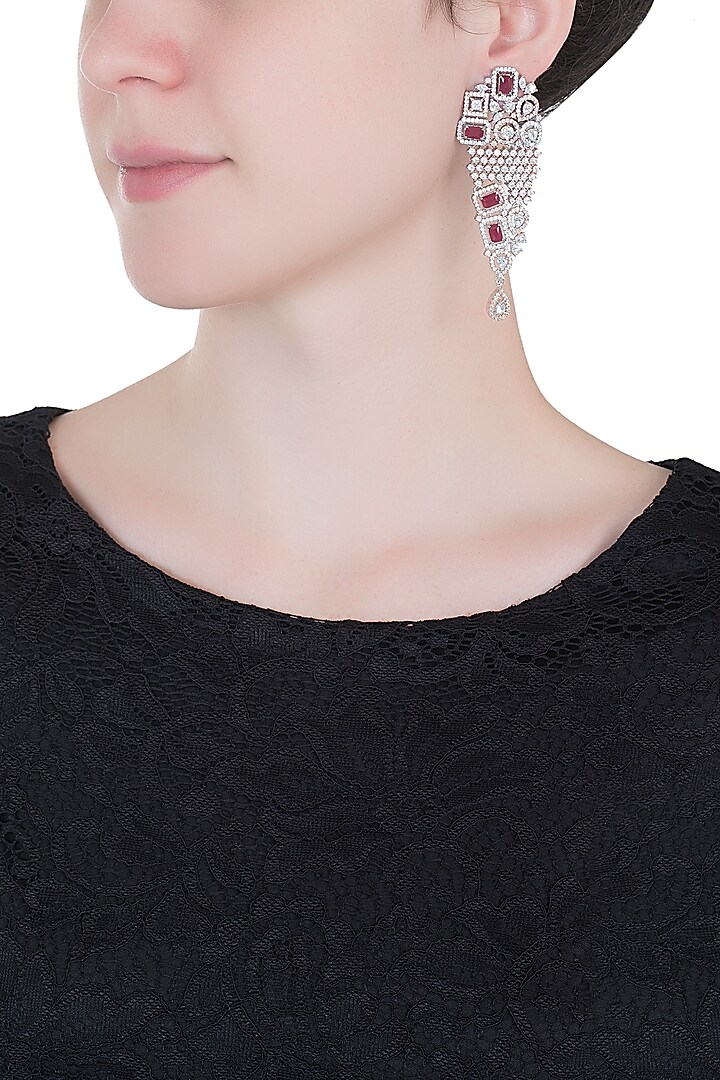 Silver plated faux diamond and ruby earrings by Aster