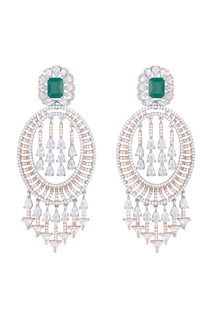 Silver plated diamond and emerald long earrings by Aster at Pernia's Pop Up Shop