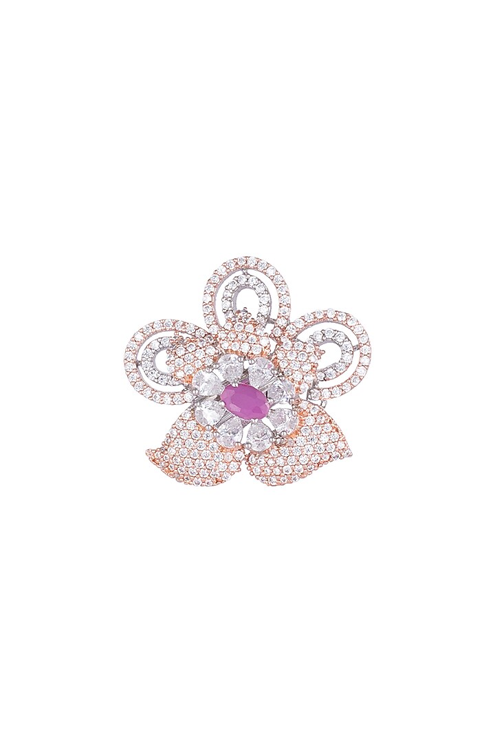 Silver plated faux diamond and ruby floral ring by Aster at Pernia's Pop Up Shop