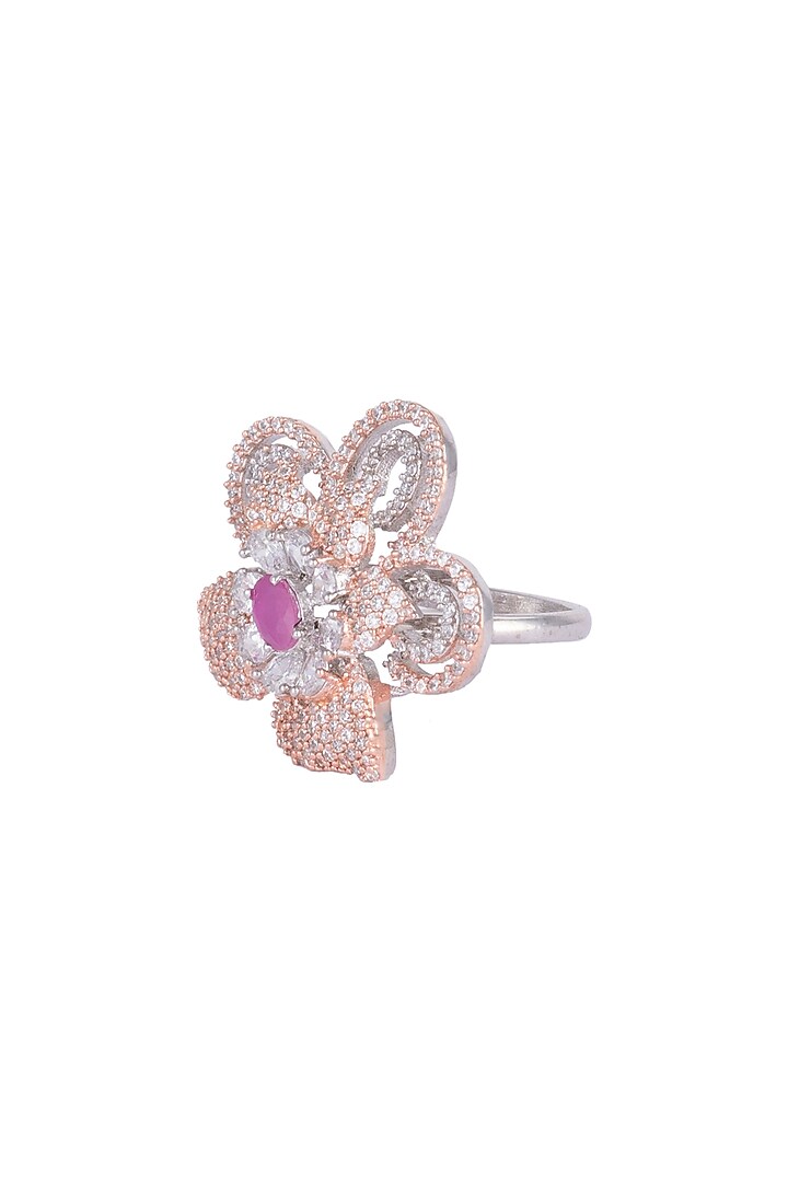 Silver plated faux diamond and ruby floral ring by Aster at Pernia's Pop Up Shop