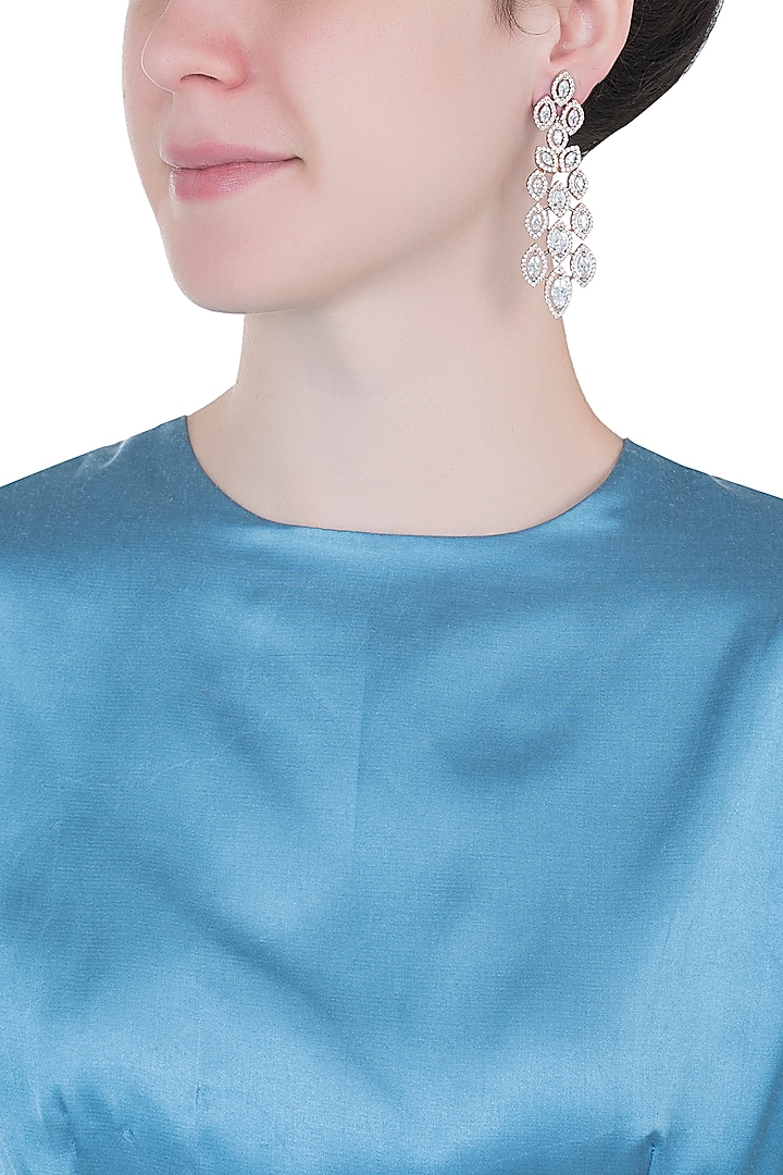 Silver plated faux diamond long earrings by Aster at Pernia's Pop Up Shop
