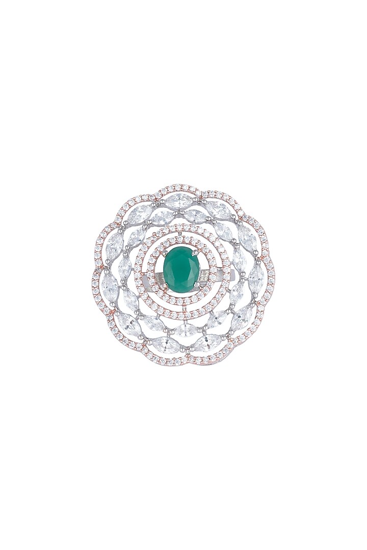 Silver plated faux diamond and emerald ring by Aster at Pernia's Pop Up Shop