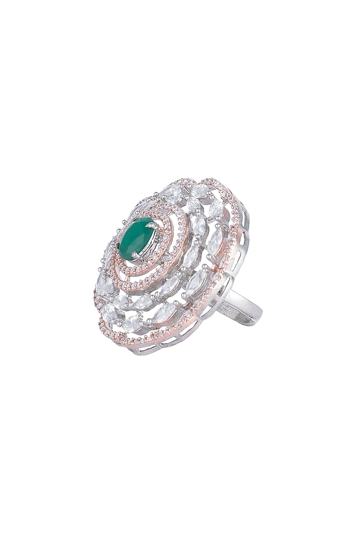 Silver plated faux diamond and emerald ring by Aster at Pernia's Pop Up Shop