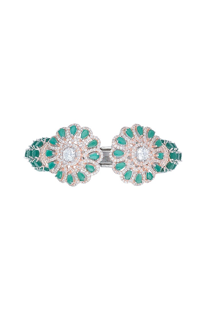 Silver plated faux diamond and emerald floral bracelet by Aster at Pernia's Pop Up Shop