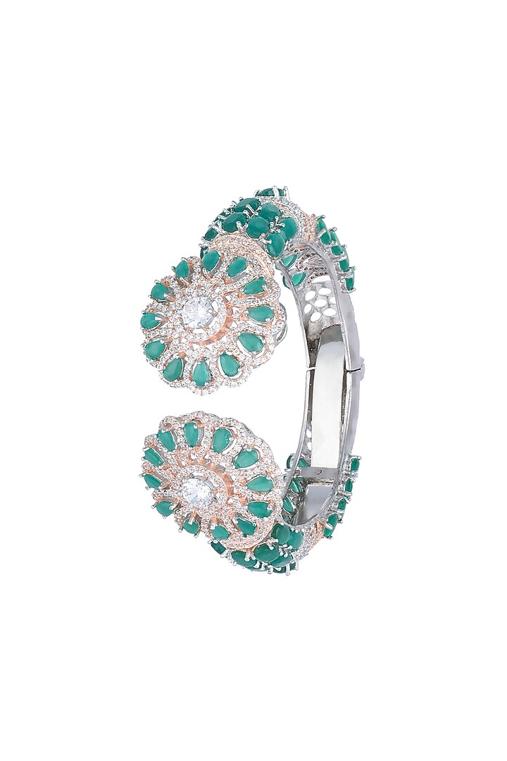 Silver plated faux diamond and emerald floral bracelet by Aster at Pernia's Pop Up Shop