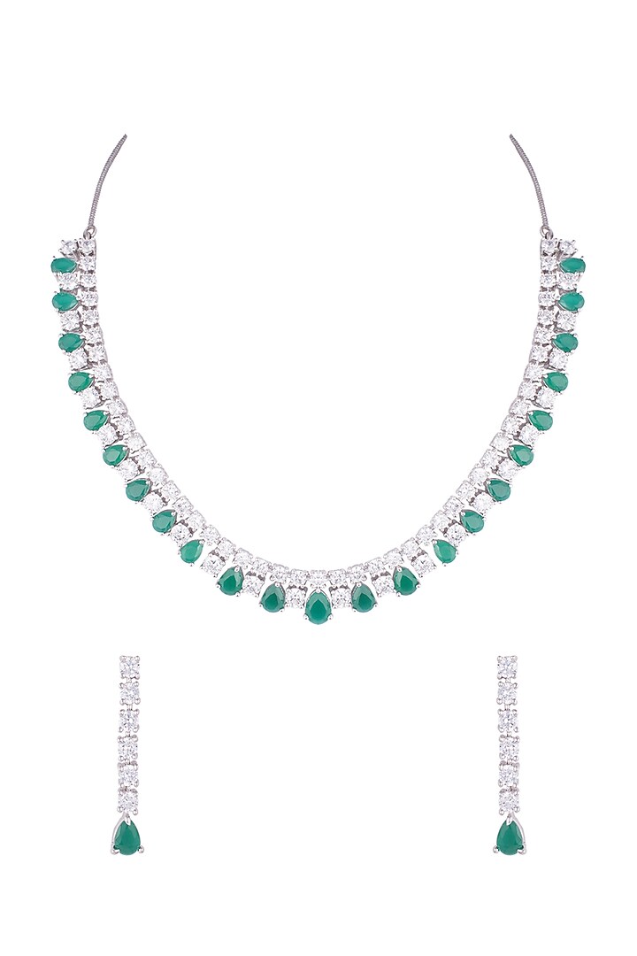 Silver plated faux diamond and emerald necklace set by Aster at Pernia's Pop Up Shop