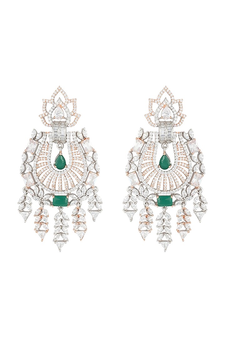 Silver plated faux diamond and emerald long earrings by Aster at Pernia's Pop Up Shop