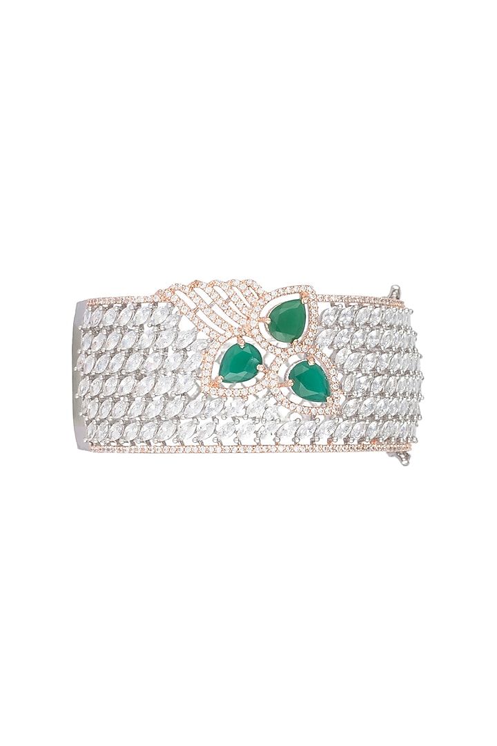 Silver plated faux diamond and emerald bracelet by Aster at Pernia's Pop Up Shop
