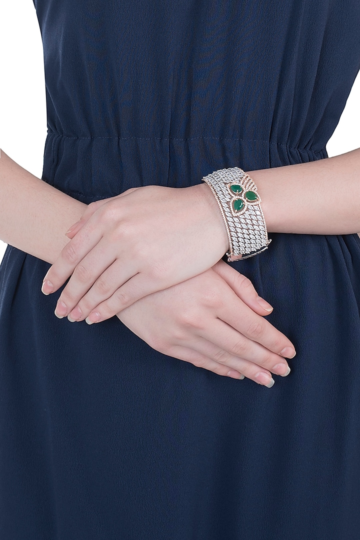 Silver plated faux diamond and emerald bracelet by Aster