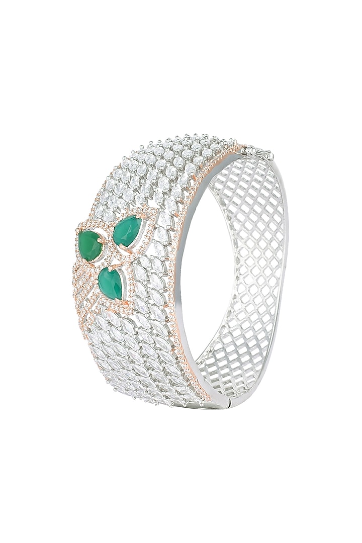 Silver plated faux diamond and emerald bracelet by Aster at Pernia's Pop Up Shop