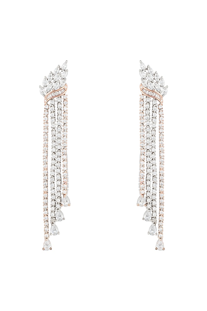 Silver plated faux diamond long dangler earrings by Aster at Pernia's Pop Up Shop