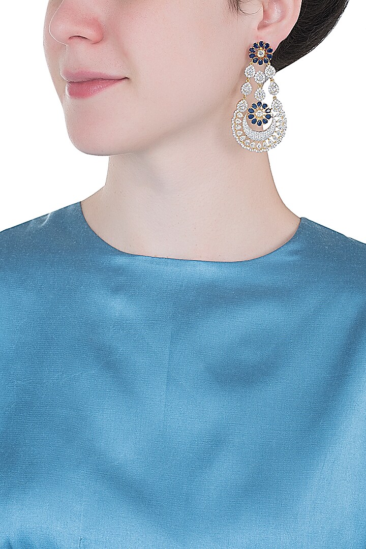 Gold plated faux diamond and sapphire earrings by Aster