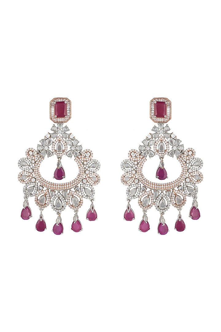 Silver plated faux diamond and ruby long earrings by Aster at Pernia's Pop Up Shop